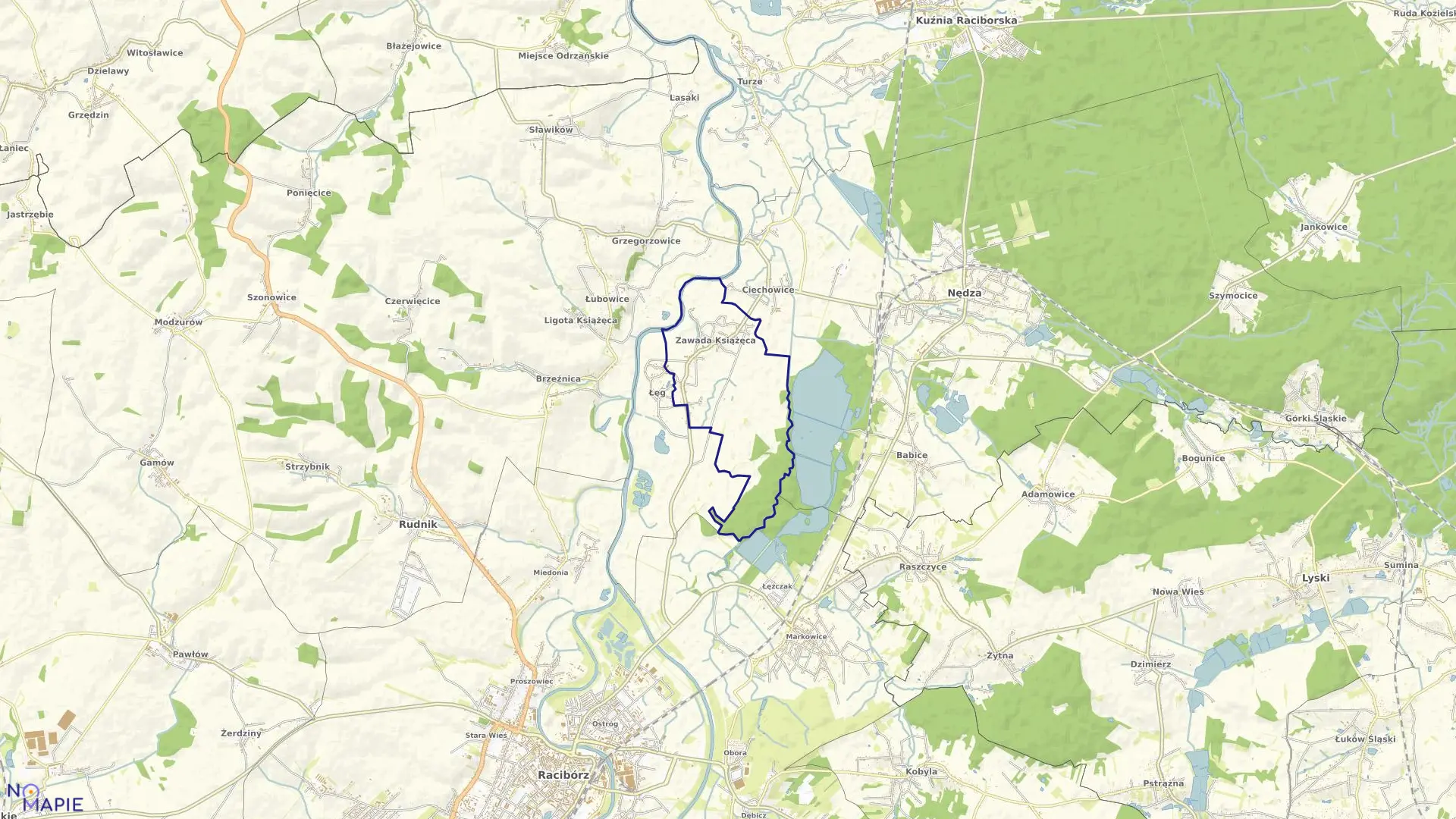 Mapa obrębu ZAWADA KSIĄŻĘCA w gminie Nędza